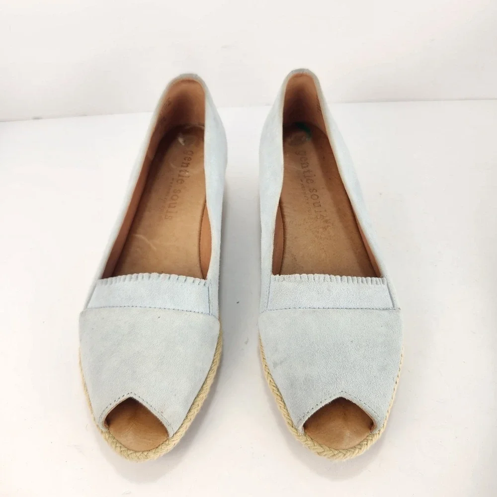 Gentle Souls‎ Lissa Ruffle A-Line Women's Pale Blue Espadrilles Peep Toe Size 8
